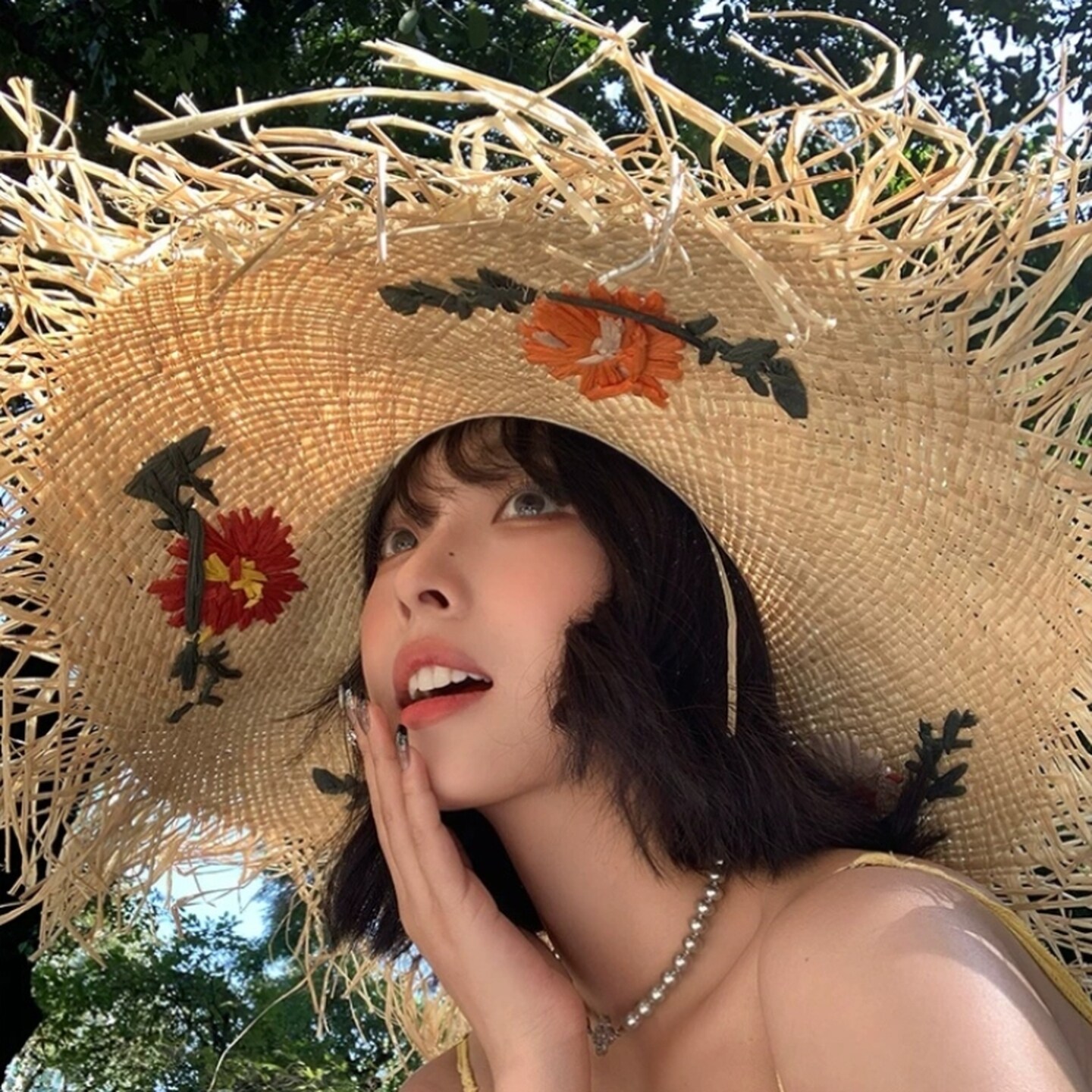 法式拉菲草花朵草帽女夏季沙滩海边度假大帽檐太阳帽子遮阳防晒帽