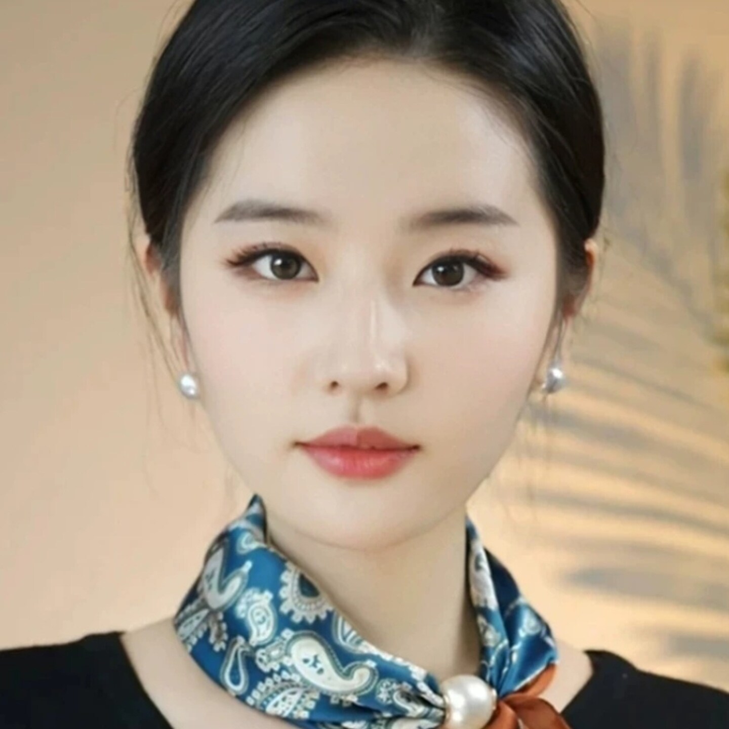 磁扣丝巾女时尚百搭护颈饰配衬衣领巾薄围脖洋气围巾珍珠文艺复古
