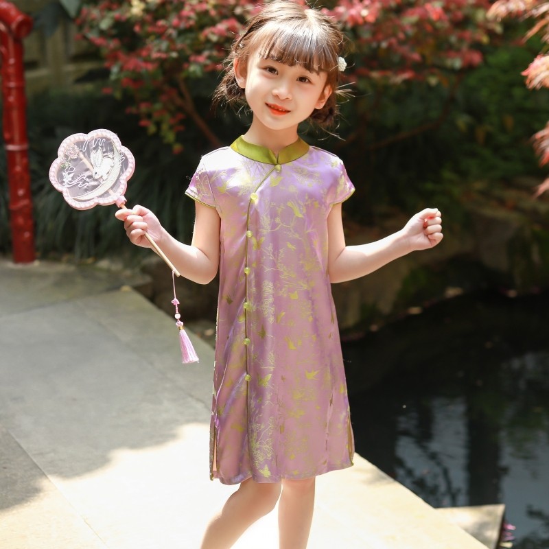 夏季装女童轻薄短袖旗袍儿童改良中长款中国风连衣裙童装