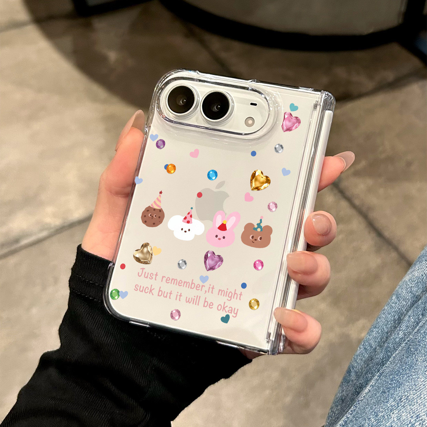 适用iphone duo手机壳新款苹果折叠屏保护套18duo透明好看小众卡通女款duo高级感钻石可爱小动物全包防摔超火