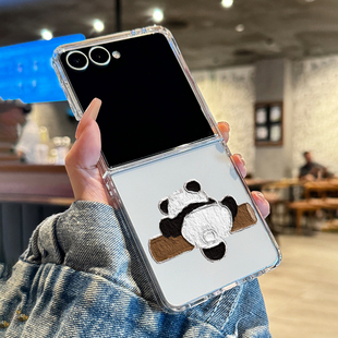 适用三星zflip7手机壳新款 可爱熊猫zflip6折叠屏保护套高级感galaxy全包防摔超薄透明外壳情侣高端男小众女款