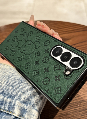 适用三星zfold6手机壳新款zfold5折叠屏绿色暴力熊保护套zfold4奢华高级感Galaxy防摔男士zfold3创意皮套女款
