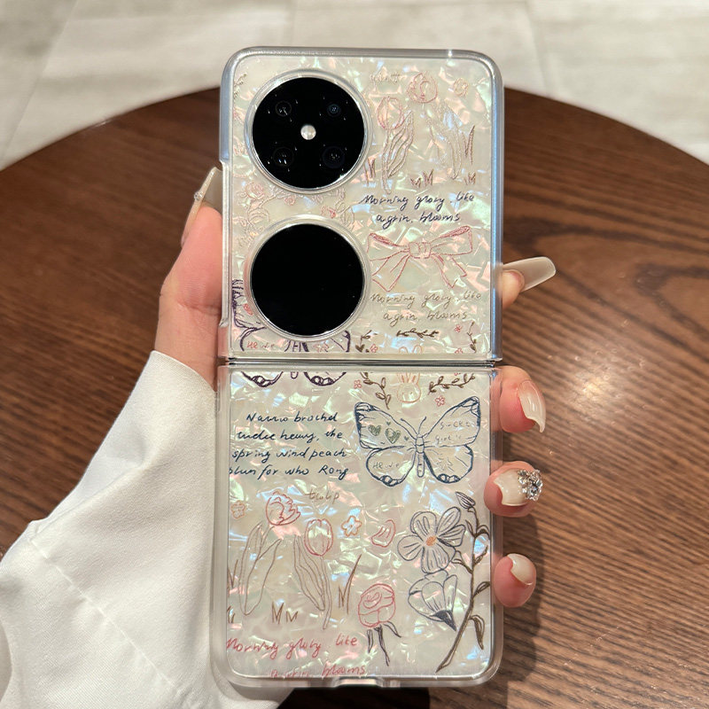 拾壳适用华为pocket2手机壳新款HW蝴蝶花朵贝壳纹p60pocket防摔折叠屏闪钻S情侣pockets保护套p50女款高级感,3C数码配件,手机保护套/壳,淘宝优惠券,粉丝福利购,淘宝优惠卷