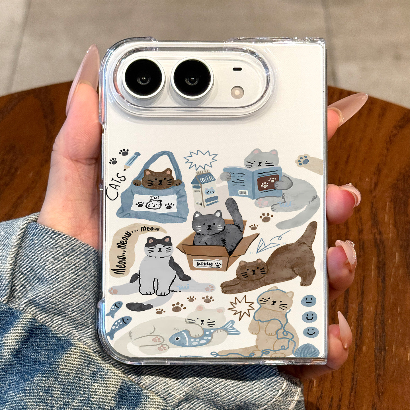 适用于苹果折叠手机壳新款iPhoneduo全包防摔透明超薄18ultra高级感卡通水彩猫猫fold个性网红涂鸦中轴男女款