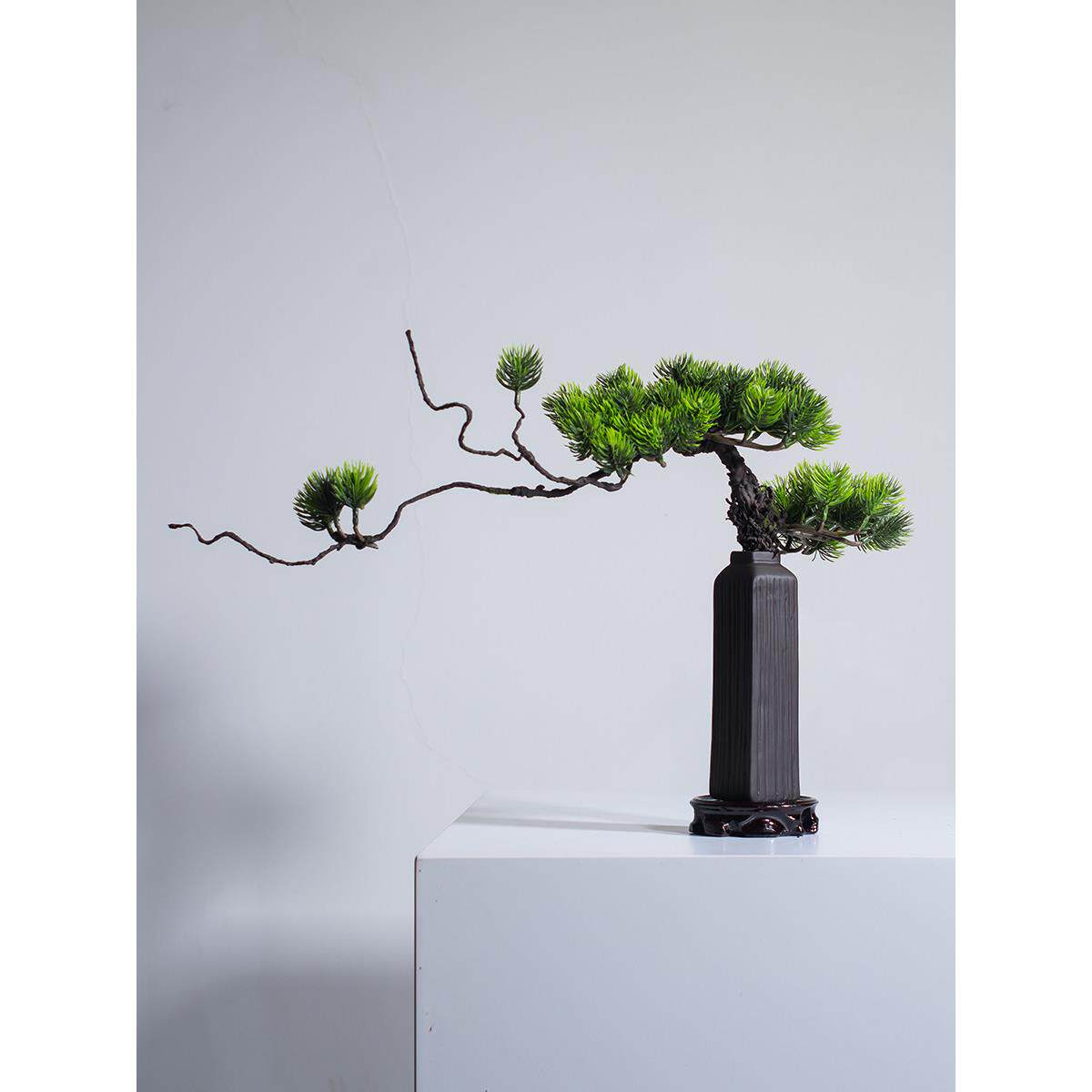 新中国风模拟迎宾松盆景饰品陶瓷花瓶套客厅茶室禅宗装饰假花松树