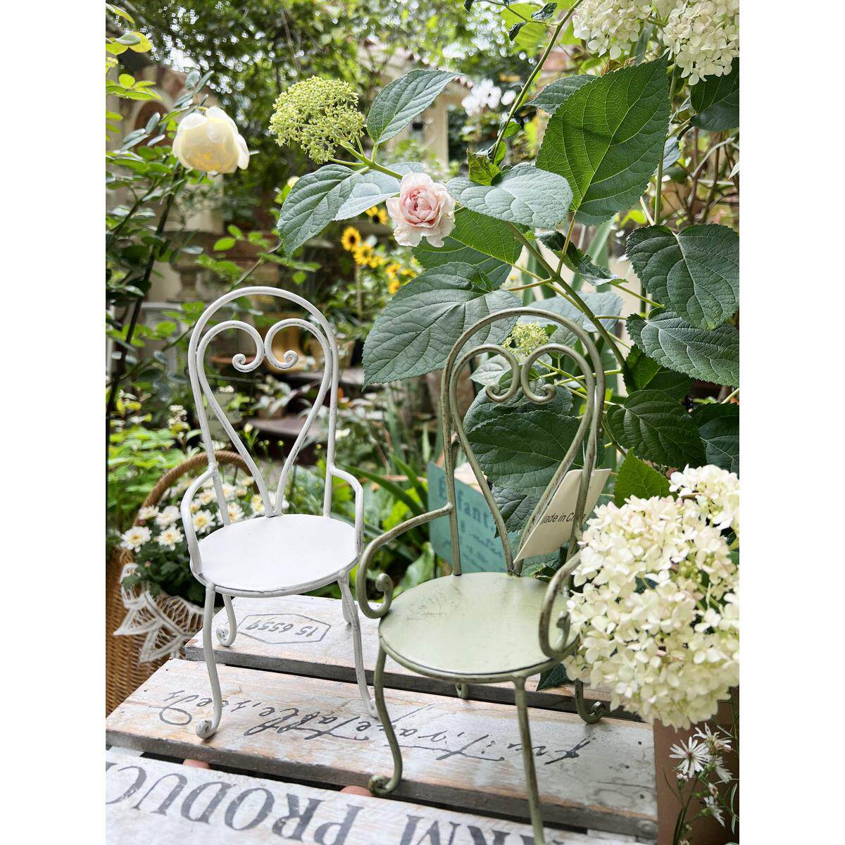 法式覆古做旧铁艺迷你小椅子摆件装饰花园杂货微景观装饰2色包邮