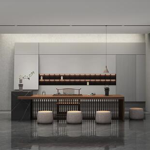 茶桌轻奢现代高级感实木大板茶台办公室胡桃木别墅客厅家用 新中式