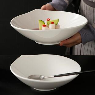 白色不规则陶瓷汤盘中式餐厅纯色异性冷菜盘特色菜酒店凉菜餐盘子