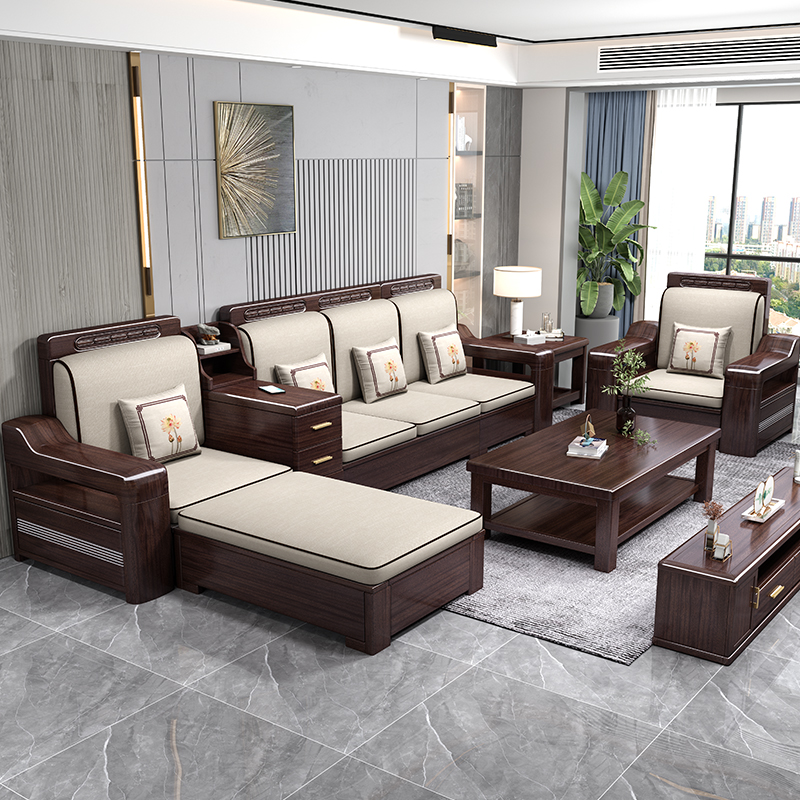 新中式沙发实木紫檀木冬夏两用客厅组合实木现代轻奢储物高档家具