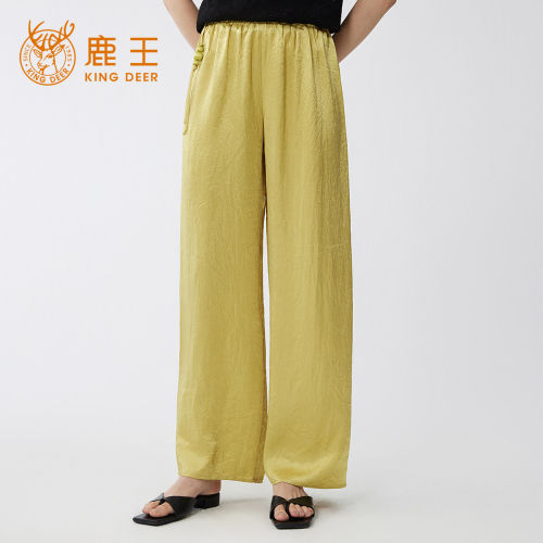 King Deer/鹿王休闲垂坠阔腿裤松紧腰女夏季新款时尚宽松显瘦长裤