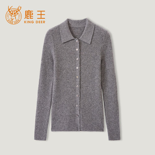 King Deer/100%山羊绒POLO领毛衣开衫女士春季针织羊绒衫L805965