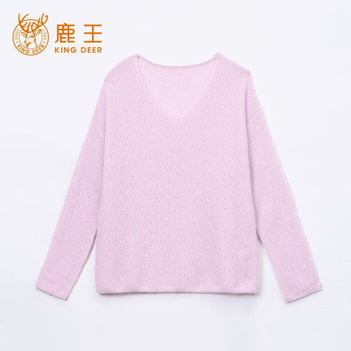King Deer/鹿王温暖复古V领纯色羊绒衫L805511