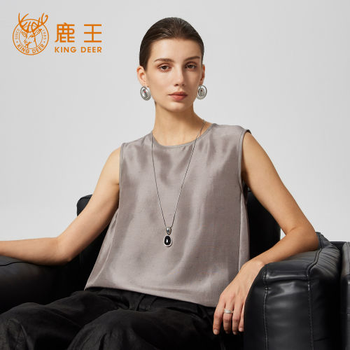 King Deer/鹿王100%桑蚕丝双宫背心女士夏季时尚气质真丝无袖上衣