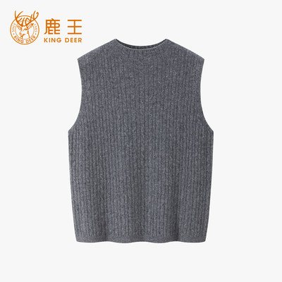 King Deer/100%纯羊绒衫圆领绞花针织背心无袖保暖马甲L8621038
