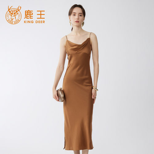 King Deer/鹿王桑蚕丝吊带连衣裙女夏季新款时尚高端气质显瘦长裙