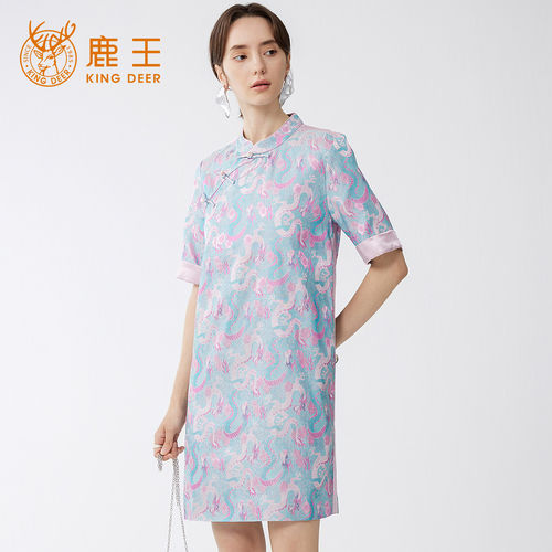 King Deer/鹿王夏季新款气质显瘦真丝连衣裙女国风古典新中式旗袍