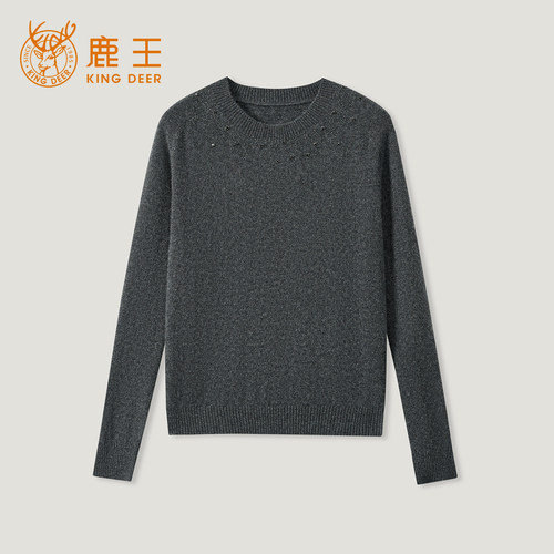 鹿王100%山羊绒烫钻羊绒衫