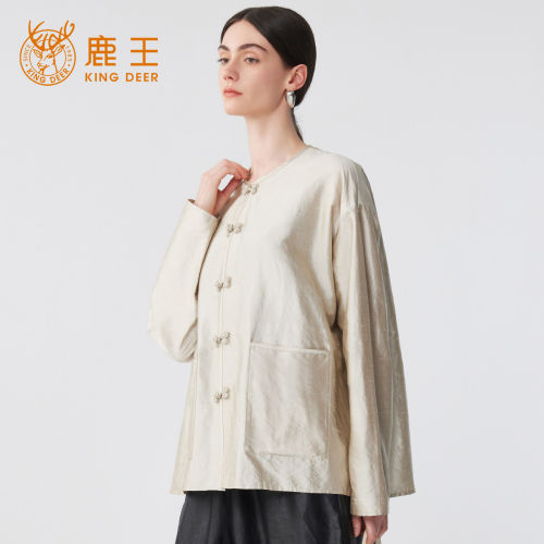 King Deer/鹿王轻奢新中式19MM双宫小衫极简禅意宽松真丝女士衬衫