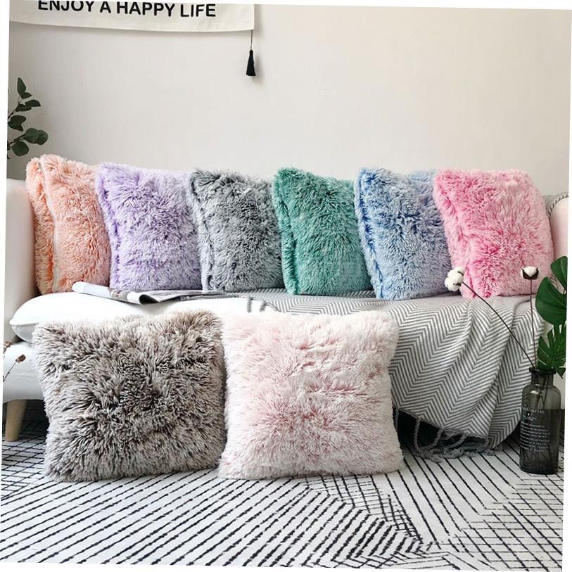 European solid color plush pillowcase sofa cushion cover