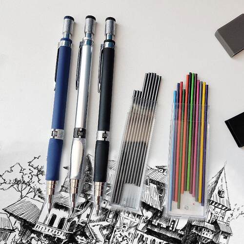 Mechanical Pencil Set 2.0 mm with 2B Black/Colors Lead Refil