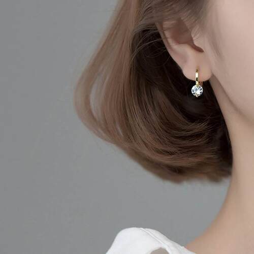 Silver Colour Classic Simple Shiny Zircon Earrings Gold