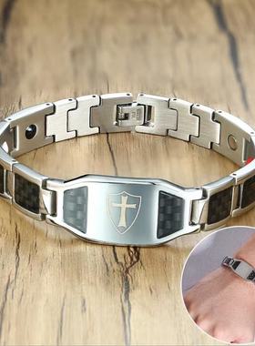 新款钛钢男士手链高级霸气十字架幸运手串男款磁石防辐射不掉色