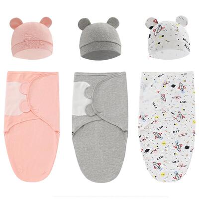100% Cotton Baby Swaddle Blanket Swaddle Wrap Baby Hat Set