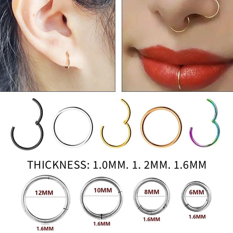 1PC Stainless Steel Nose Hoop Septum Piercing Clicker Hinged