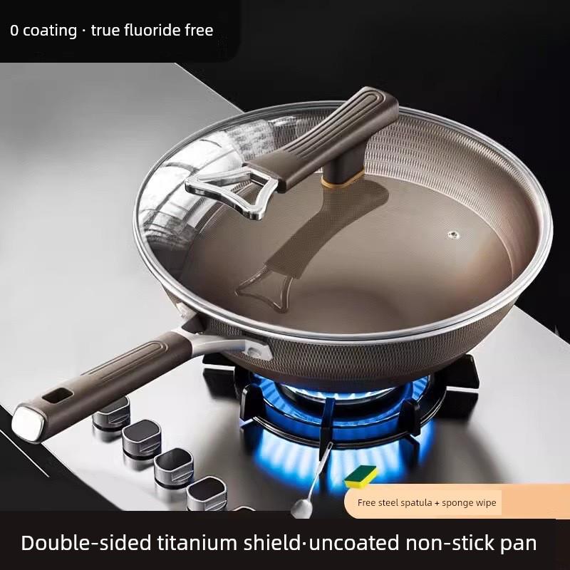 non stick titanium pan uncoated stir fry pan cooking pot 锅
