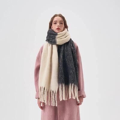 Colorblock Woman Scarves Imitation Cashmere Scarf Big Size W