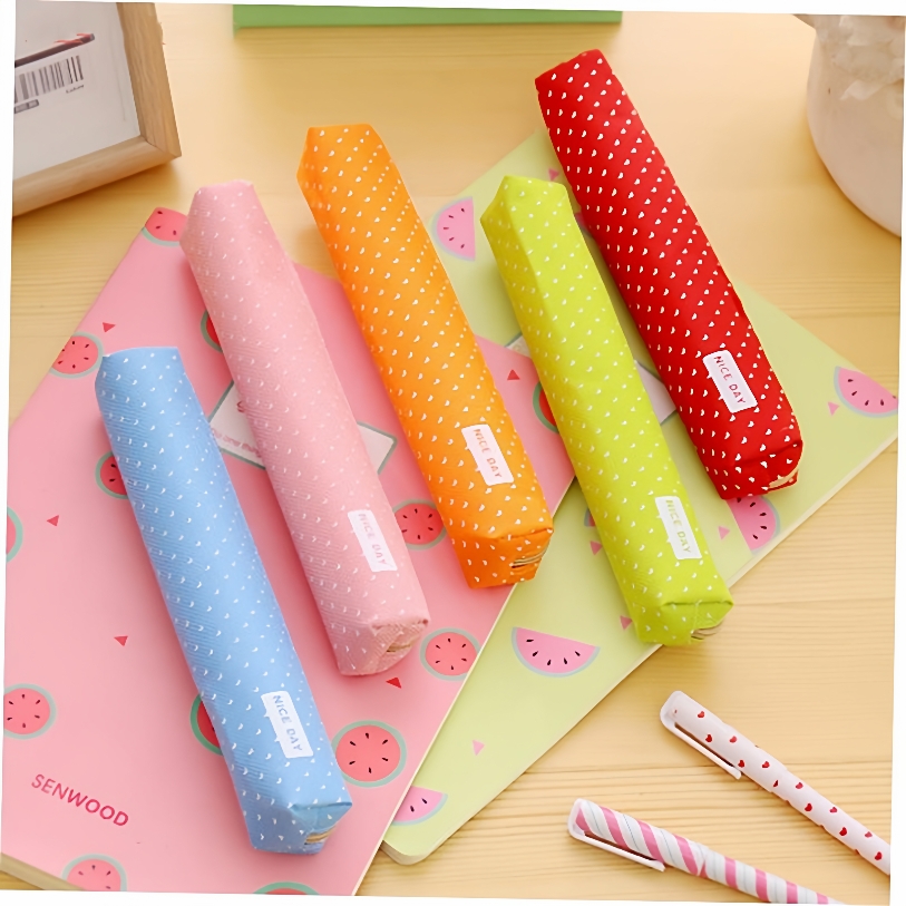 Strip Shape Pencil Bag Candy Color Dots Pencil Case Holder P