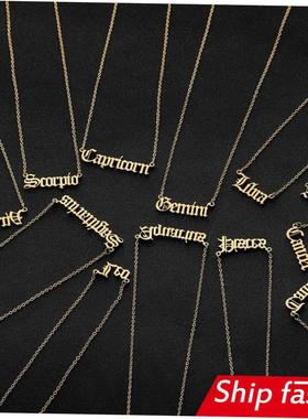 Zodiac women necklace alloy gold silver gift couple girls