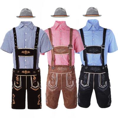 M-XXL Men German Oktoberfest Lederhosen Costume Short Sleeve