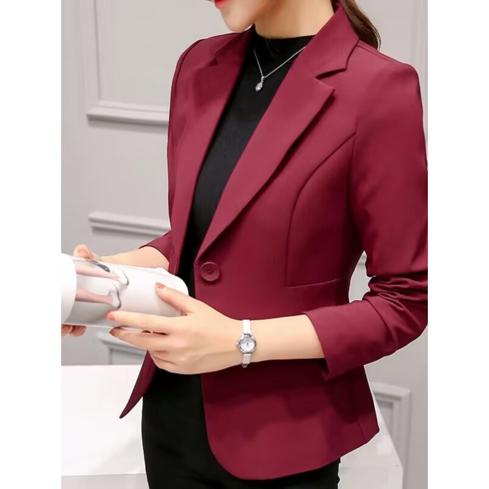 OL Women Thin Button Blazer Office Lady Formal Suit Coat