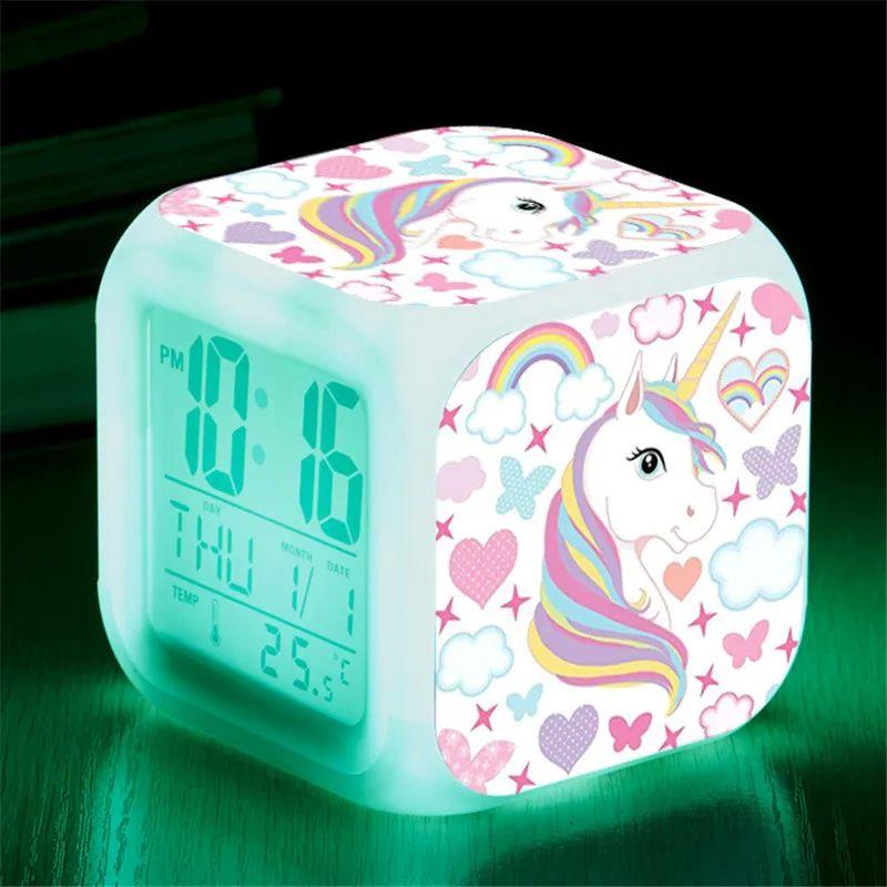 Children's Unicorn Alarm Clock Cartoon 7 Led Night Light