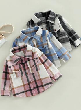 Toddler Baby Boy Girl Plaid Shirt Jacket Outfits Button Down