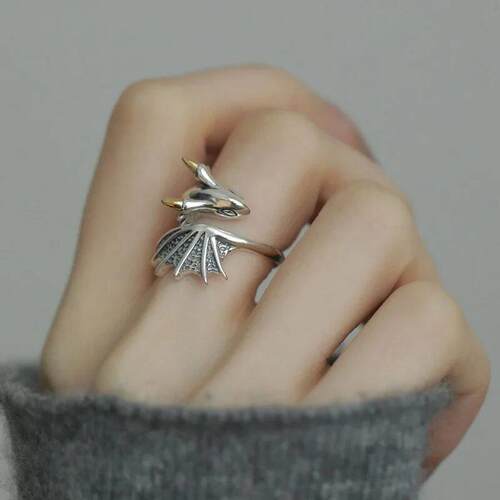 925 Silve Wing Dragon Punk Ring for Women Girl Party Gift R