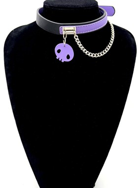 紫黑撞色骷髅双层链条项圈