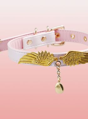 天使之翼粉白皮质项圈甜酷风