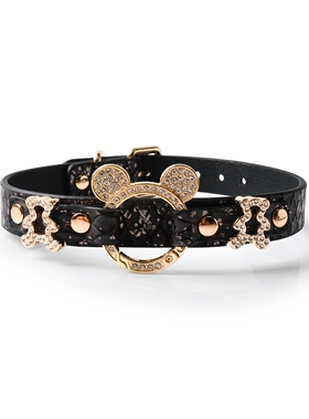 甜酷蛇纹钻饰小熊项圈