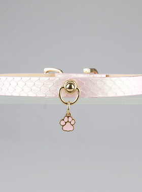 甜酷粉蛇皮项圈猫爪挂件