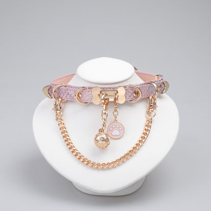 甜妹软萌风粉系项圈金属牵引链猫爪/骨吊坠choker 少女氛围感颈链