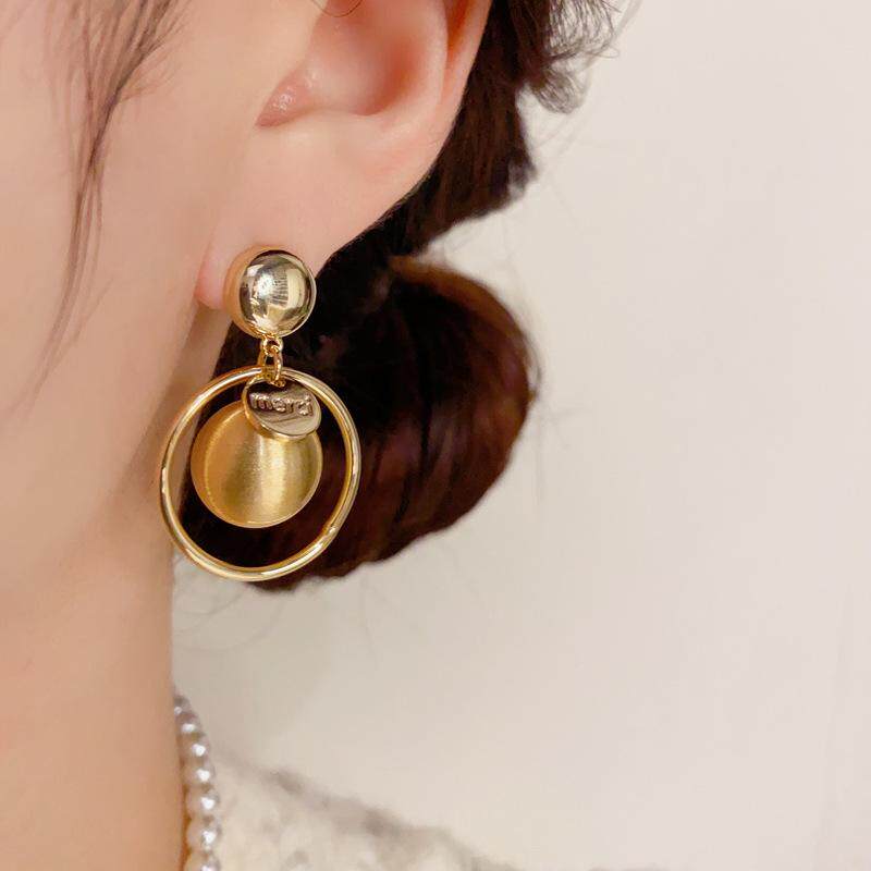 欧美个性时尚复古夸张金属球球圆环耳坠气质轻奢百搭冷淡风耳环女
