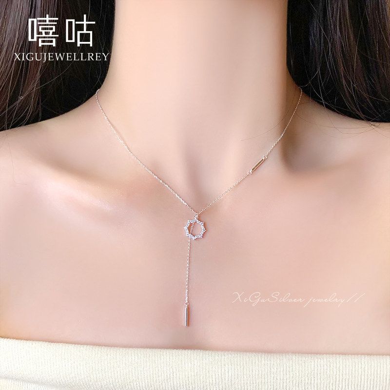 通体S925银小太阳流苏项链女高级感冷淡风气质锁骨链