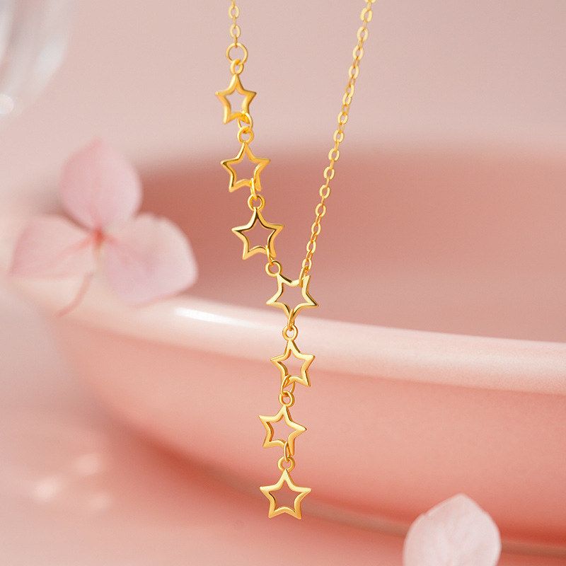 纯银S925镂空五角星流苏项链韩风独特温柔个性独特ins锁骨链