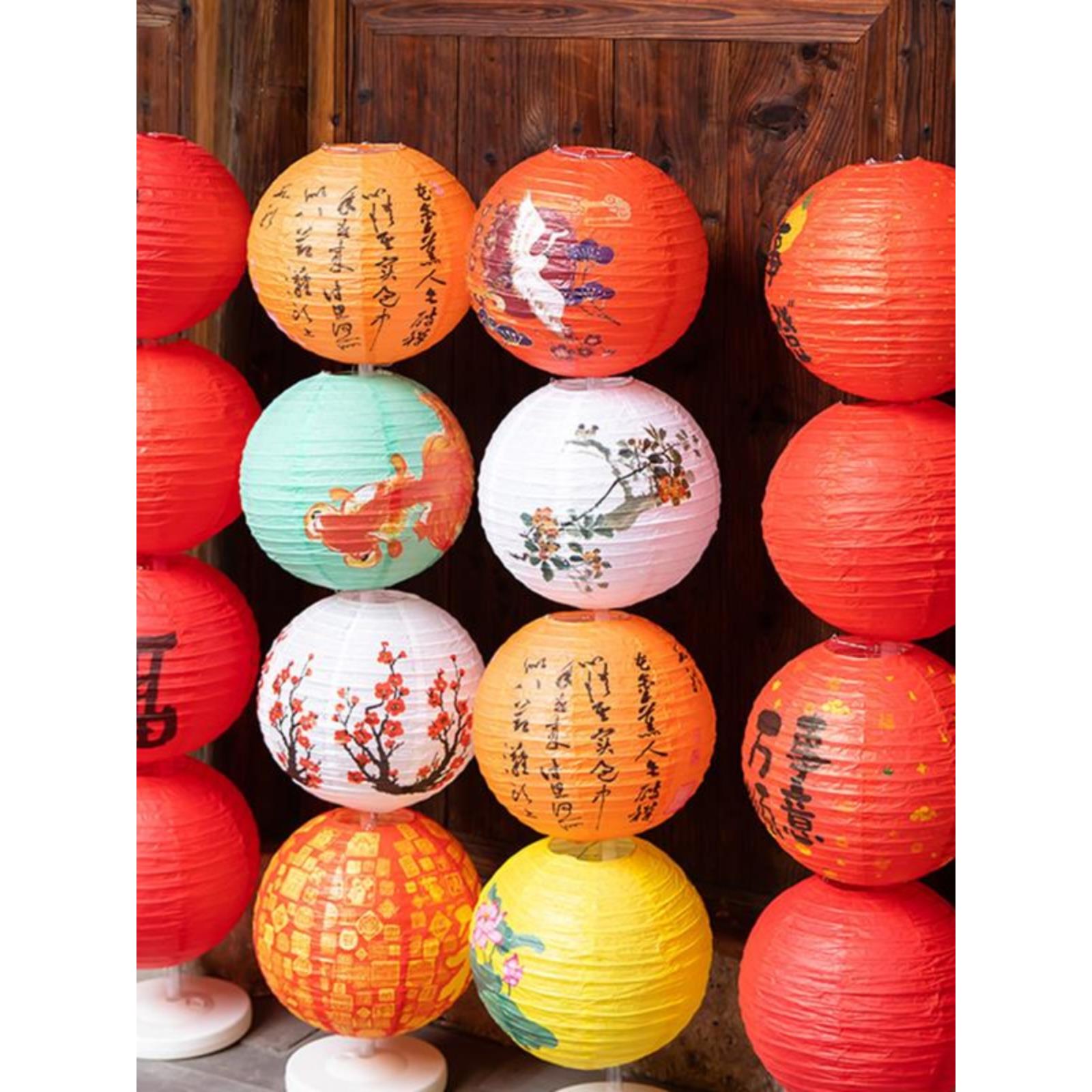 新品2024新年装饰创意灯笼过年节日喜庆氛围场景布置立柱折叠古风