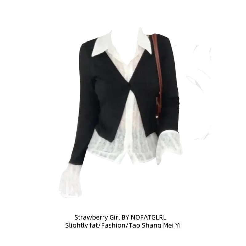 大码蕾丝拼接假两件内搭衬衫女秋冬季新款修身高级感气质翻领上衣,女装/女士精品,大码内搭,淘宝优惠券,粉丝福利购,淘宝优惠卷