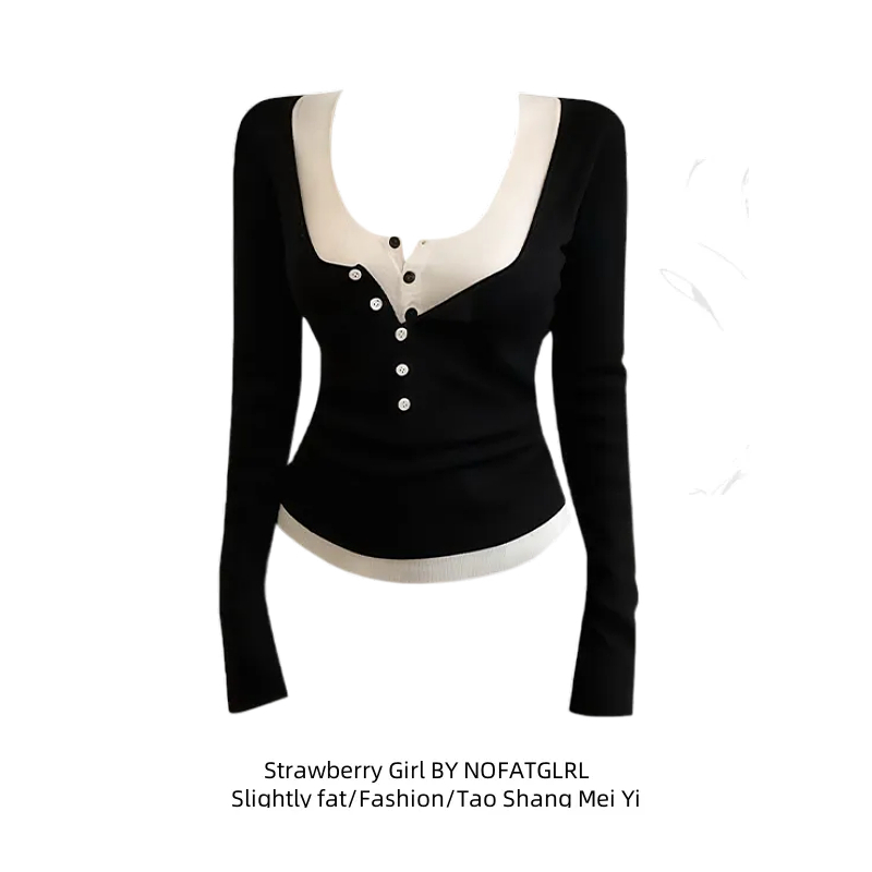 假两件纯欲显瘦针织衫修身上衣