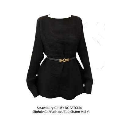 大码胖MM高级感黑色毛衣上衣女