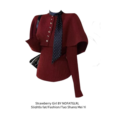 秋冬针织打底衫两件套千金上衣